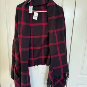 J. Crew Factory Black and Red Plaid Cape, Holiday Outerwear